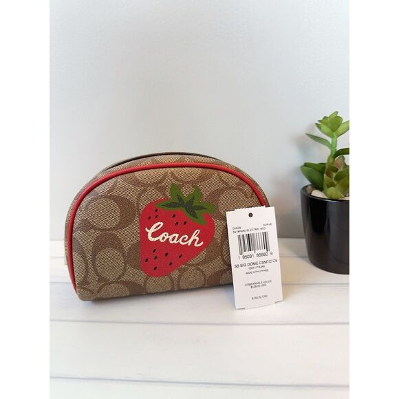 NWT Coach Cosmetics Case In Signature Canvas Wild Strawberry CH528 - Picture 2 of 6